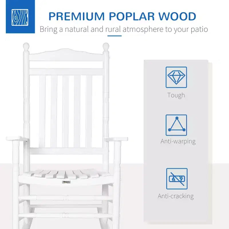 Traditional Wooden High-Back Rocking Chair for Porch, Indoor/Outdoor