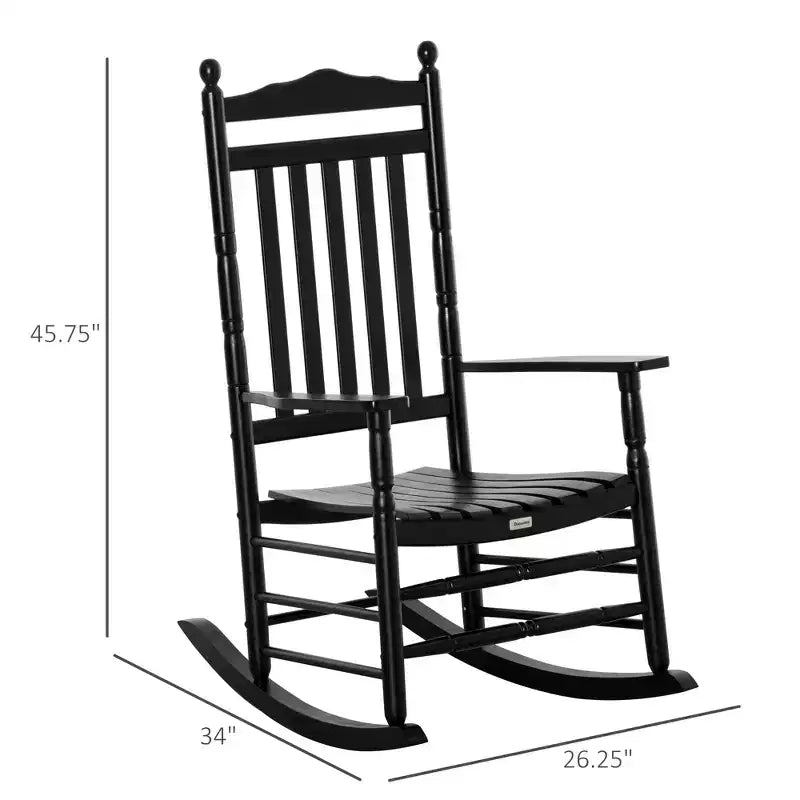 Traditional Wooden High-Back Rocking Chair for Porch, Indoor/Outdoor