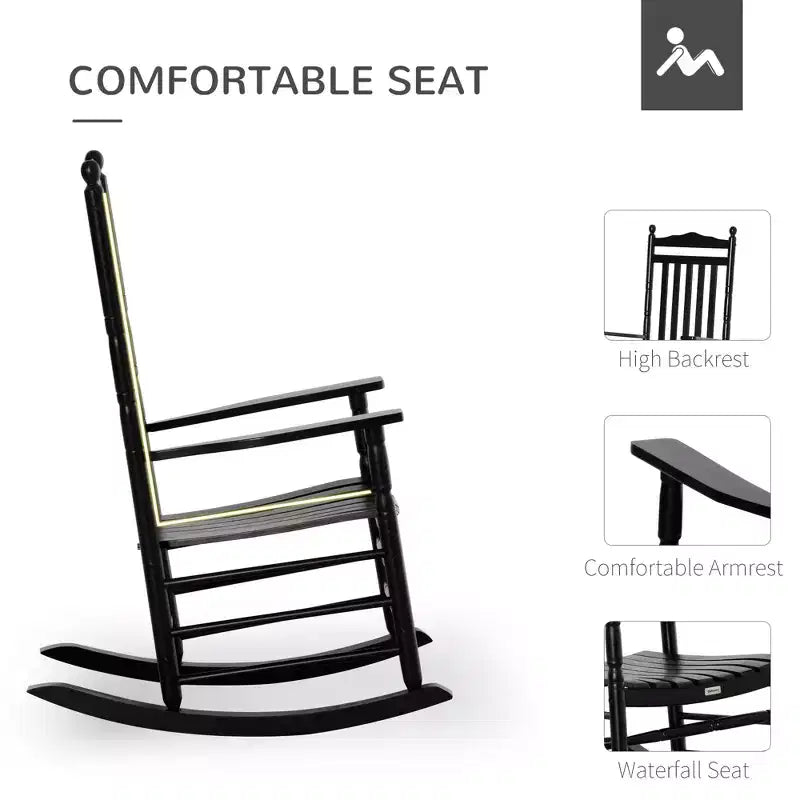 Traditional Wooden High-Back Rocking Chair for Porch, Indoor/Outdoor