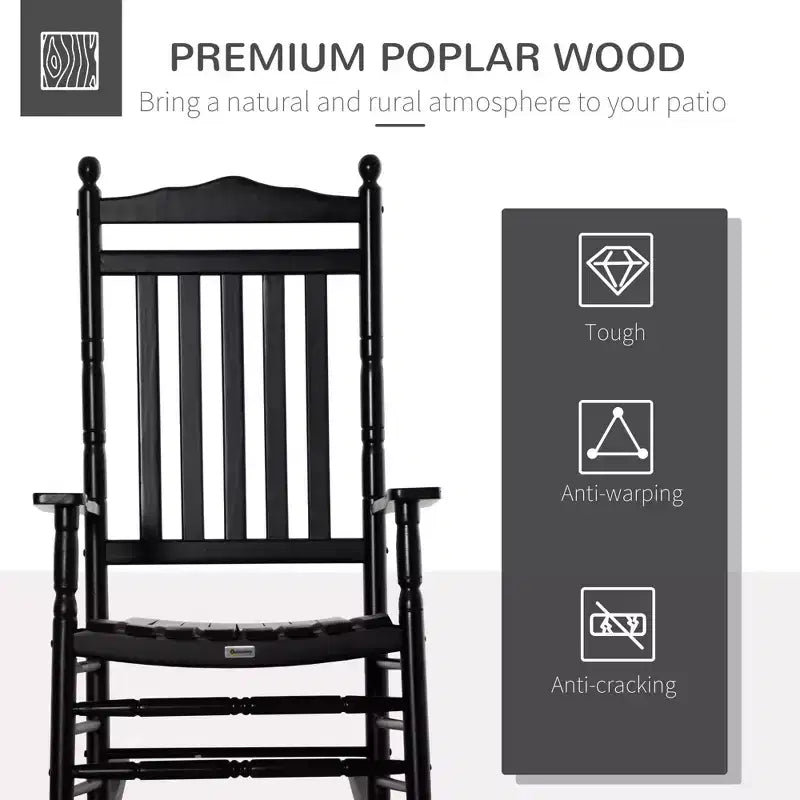Traditional Wooden High-Back Rocking Chair for Porch, Indoor/Outdoor