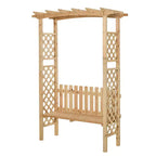 Outdoor Garden Bench Arch Pergola with Natural Fir Wood Build, Protective Varnish