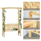 Pergola a panchina da giardino per esterni con struttura in legno di abete naturale, vernice protettiva