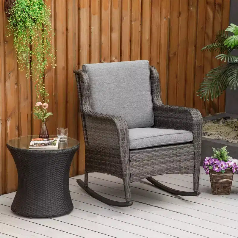 Sedia a dondolo in vimini per esterni, Dondolo in rattan con cuscini, Struttura in acciaio per patio, giardino