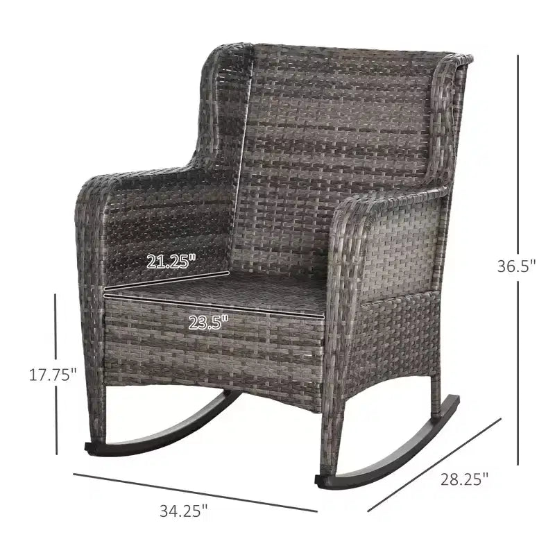 Sedia a dondolo in vimini per esterni, Dondolo in rattan con cuscini, Struttura in acciaio per patio, giardino