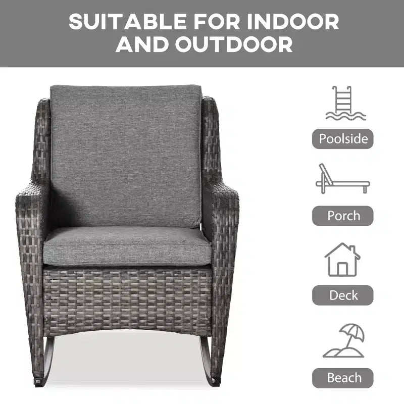 Sedia a dondolo in vimini per esterni, Dondolo in rattan con cuscini, Struttura in acciaio per patio, giardino