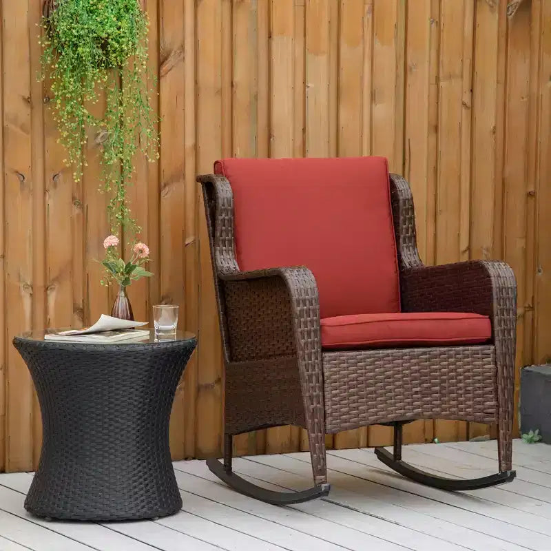 Sedia a dondolo in vimini per esterni, Dondolo in rattan con cuscini, Struttura in acciaio per patio, giardino