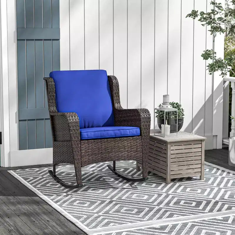 Sedia a dondolo in vimini per esterni, Dondolo in rattan con cuscini, Struttura in acciaio per patio, giardino