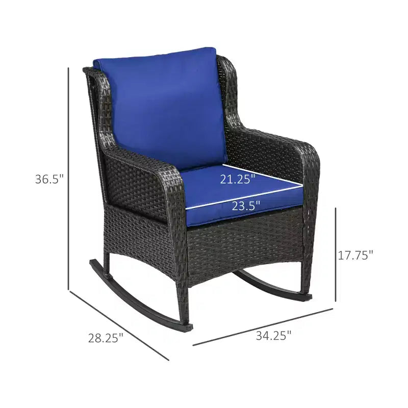 Sedia a dondolo in vimini per esterni, Dondolo in rattan con cuscini, Struttura in acciaio per patio, giardino