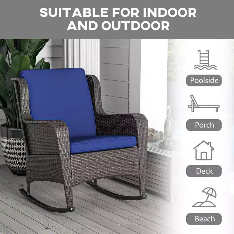 Sedia a dondolo in vimini per esterni, Dondolo in rattan con cuscini, Struttura in acciaio per patio, giardino