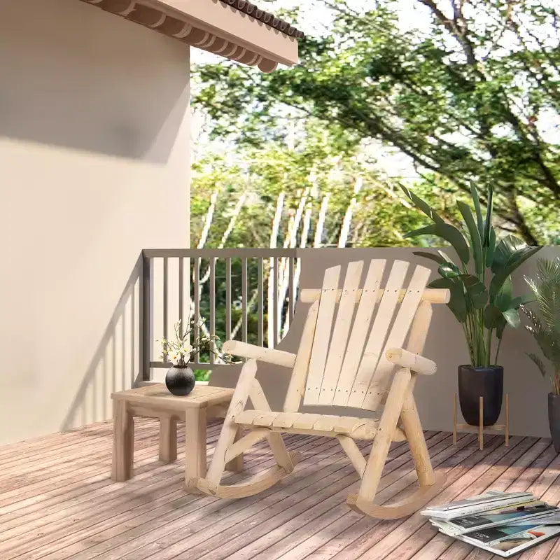 Sedia a Dondolo in Legno da Esterno, Dondolo Adirondack Rustico Monoposto con Seduta a Doghe, Schienale Alto, Braccioli per Patio, Giardino e Portico