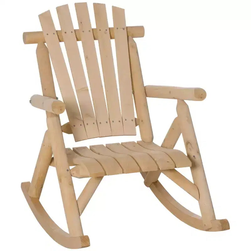 Sedia a Dondolo in Legno da Esterno, Dondolo Adirondack Rustico Monoposto con Seduta a Doghe, Schienale Alto, Braccioli per Patio, Giardino e Portico