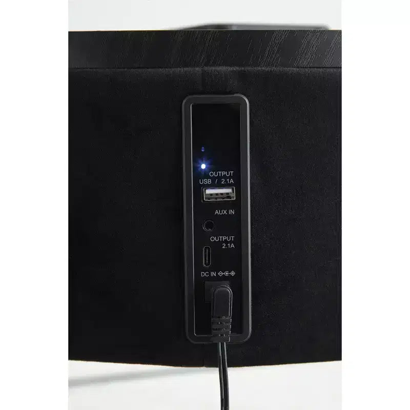 Tavolino d'appoggio contemporaneo nero e oro Nedman di Signature Design by Ashley con altoparlante Bluetooth
