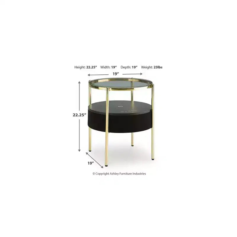 Tavolino d'appoggio contemporaneo nero e oro Nedman di Signature Design by Ashley con altoparlante Bluetooth