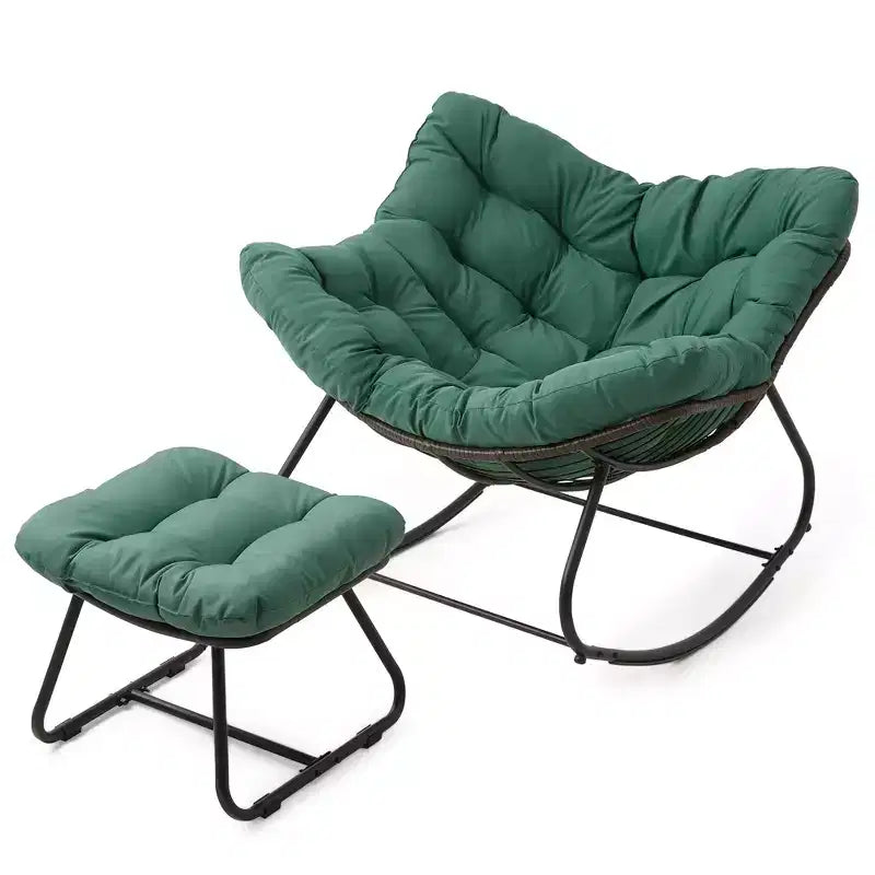 Sedia a dondolo da patio Heynemo con pouf, sedia a dondolo a forma di uovo da esterno e interno con cuscini, sedia a sdraio in metallo, sedia Papasan oversize, sedia da lettura