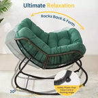 Sedia a dondolo da patio Heynemo con pouf, sedia a dondolo a forma di uovo da esterno e interno con cuscini, sedia a sdraio in metallo, sedia Papasan oversize, sedia da lettura