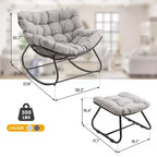 Sedia a dondolo da patio Heynemo con pouf, sedia a dondolo a forma di uovo da esterno e interno con cuscini, sedia a sdraio in metallo, sedia Papasan oversize, sedia da lettura