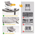 Sedia a dondolo da patio Heynemo con pouf, sedia a dondolo a forma di uovo da esterno e interno con cuscini, sedia a sdraio in metallo, sedia Papasan oversize, sedia da lettura