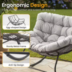 Sedia a dondolo da patio Heynemo con pouf, sedia a dondolo a forma di uovo da esterno e interno con cuscini, sedia a sdraio in metallo, sedia Papasan oversize, sedia da lettura