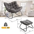Sedia a dondolo da patio Heynemo con pouf, sedia a dondolo a forma di uovo da esterno e interno con cuscini, sedia a sdraio in metallo, sedia Papasan oversize, sedia da lettura