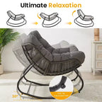 Sedia a dondolo da patio Heynemo con pouf, sedia a dondolo a forma di uovo da esterno e interno con cuscini, sedia a sdraio in metallo, sedia Papasan oversize, sedia da lettura