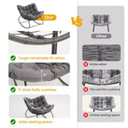 Sedia a dondolo da patio Heynemo con pouf, sedia a dondolo a forma di uovo da esterno e interno con cuscini, sedia a sdraio in metallo, sedia Papasan oversize, sedia da lettura