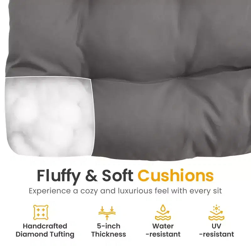 Sedia a dondolo da patio Heynemo con pouf, sedia a dondolo a forma di uovo da esterno e interno con cuscini, sedia a sdraio in metallo, sedia Papasan oversize, sedia da lettura
