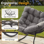 Sedia a dondolo da patio Heynemo con pouf, sedia a dondolo a forma di uovo da esterno e interno con cuscini, sedia a sdraio in metallo, sedia Papasan oversize, sedia da lettura