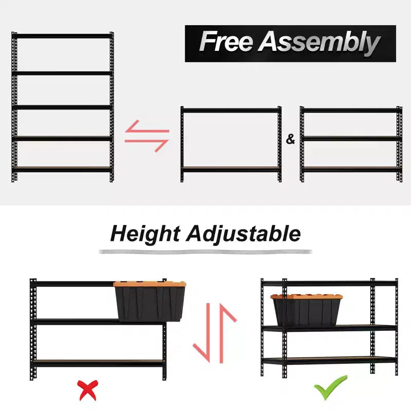 Scaffali portaoggetti per garage a 5 ripiani, scaffali multiuso resistenti, unità di scaffalatura in metallo, scaffali multiuso regolabili per garage, cucina, cantina
