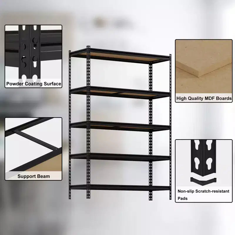 Scaffali portaoggetti per garage a 5 ripiani, scaffali multiuso resistenti, unità di scaffalatura in metallo, scaffali multiuso regolabili per garage, cucina, cantina