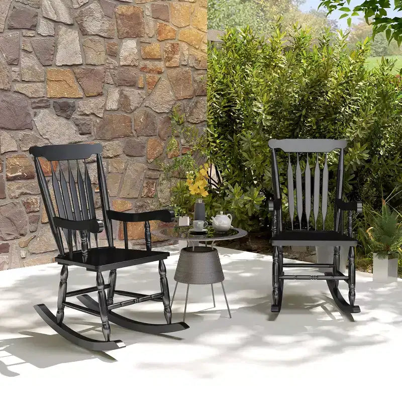Set di 2 sedie a dondolo per veranda, 158 kg. Sedie a dondolo da esterno in legno con schienale alto per giardino, patio, balcone