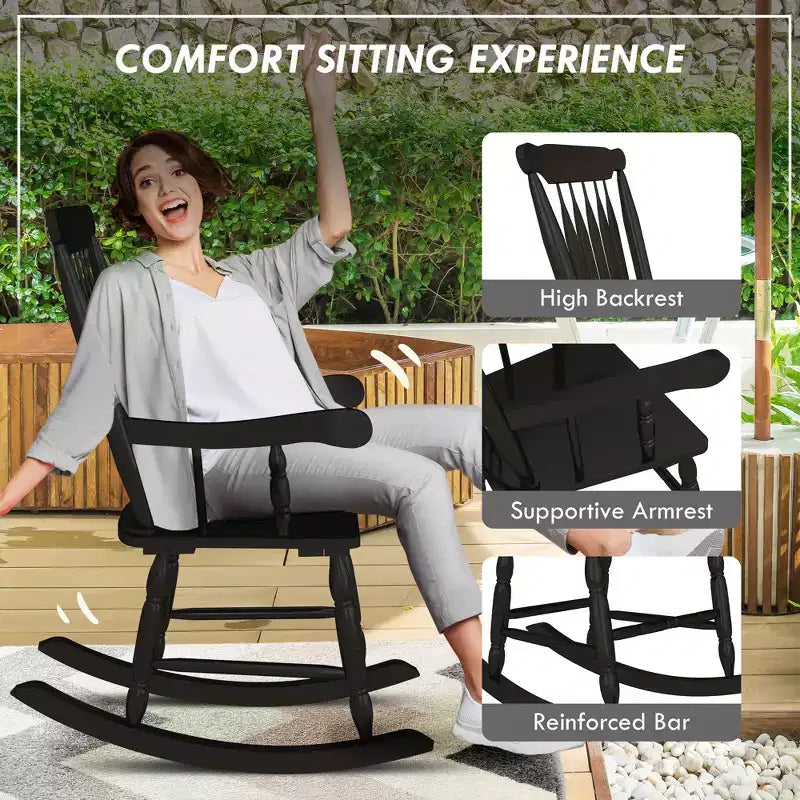Set di 2 sedie a dondolo per veranda, 158 kg. Sedie a dondolo da esterno in legno con schienale alto per giardino, patio, balcone