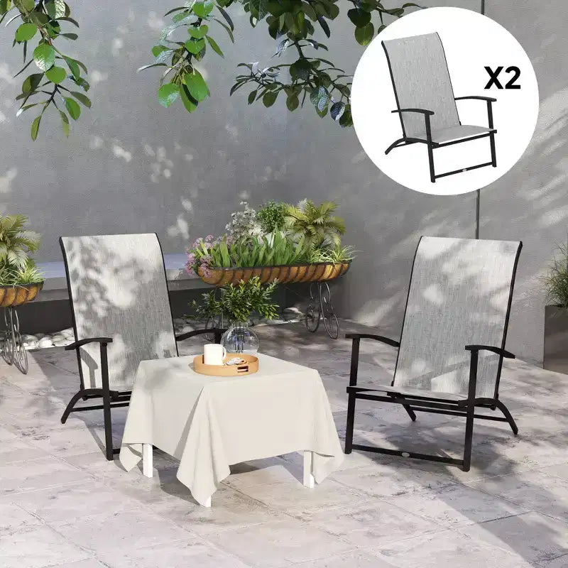 Set di 2 sedie da pranzo per esterni con schienale alto, braccioli, sedie pieghevoli da giardino per patio, prato, campeggio