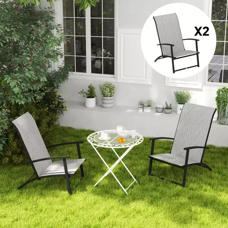 Set di 2 sedie da pranzo per esterni con schienale alto, braccioli, sedie pieghevoli da giardino per patio, prato, campeggio