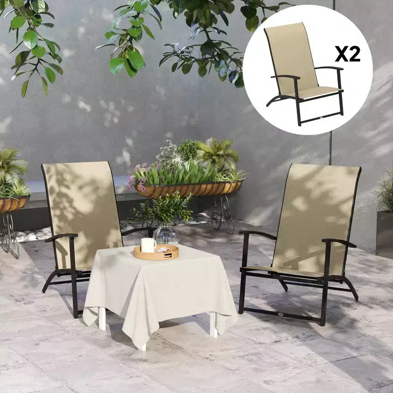 Set di 2 sedie da pranzo per esterni con schienale alto, braccioli, sedie pieghevoli da giardino per patio, prato, campeggio