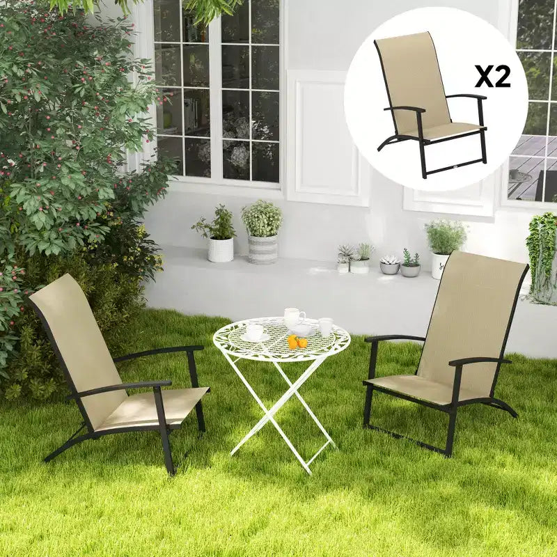 Set di 2 sedie da pranzo per esterni con schienale alto, braccioli, sedie pieghevoli da giardino per patio, prato, campeggio