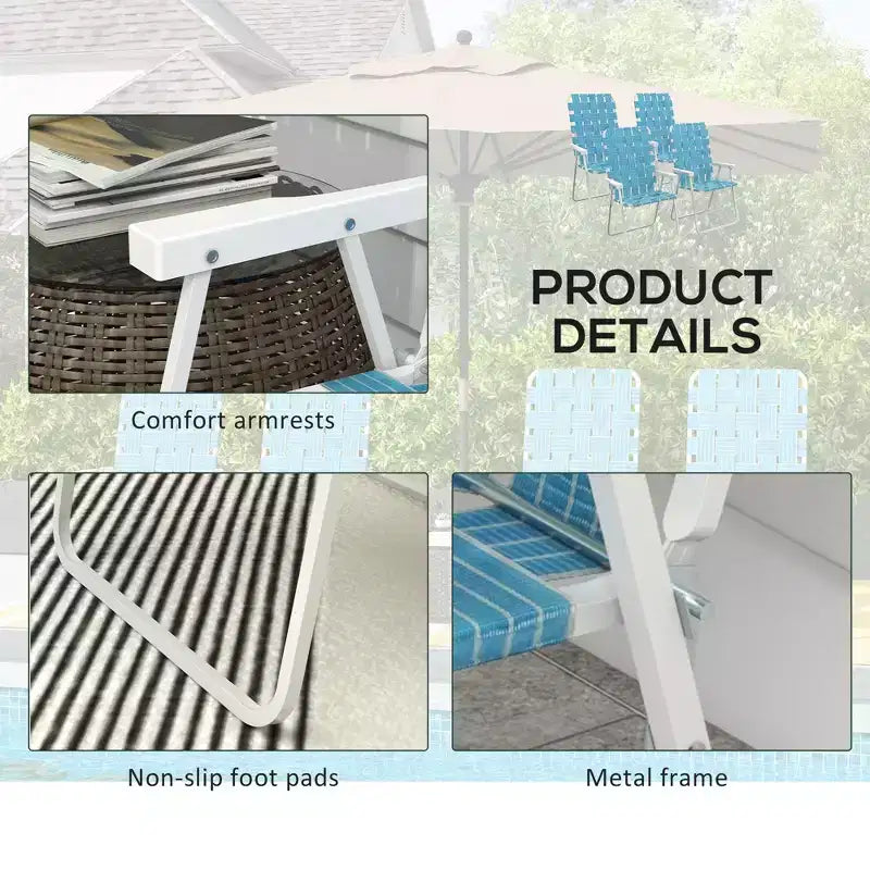 Set di 4 sedie pieghevoli da giardino, sedie classiche da campeggio per esterni, sedie portatili da giardino con braccioli