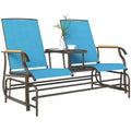Outdoor 2-Person Glider Bench, Outside Glider Swing Chair Loveseat with Table, Steel Frame