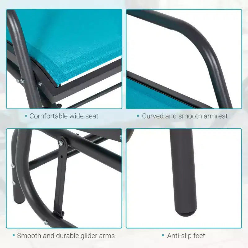 Outdoor Glider Chair, Steel Swing Chai with Curved Armrests for Porch, Garden, Poolside, Balcony