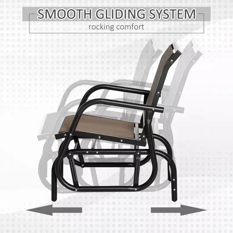 Outdoor Glider Chair, Steel Swing Chai with Curved Armrests for Porch, Garden, Poolside, Balcony