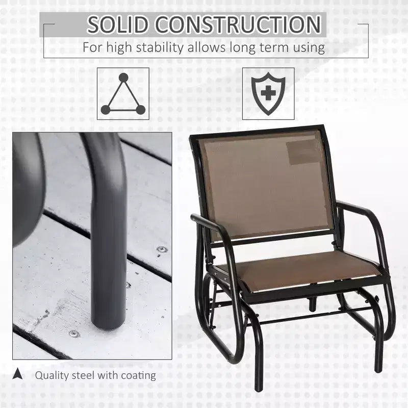 Outdoor Glider Chair, Steel Swing Chai with Curved Armrests for Porch, Garden, Poolside, Balcony