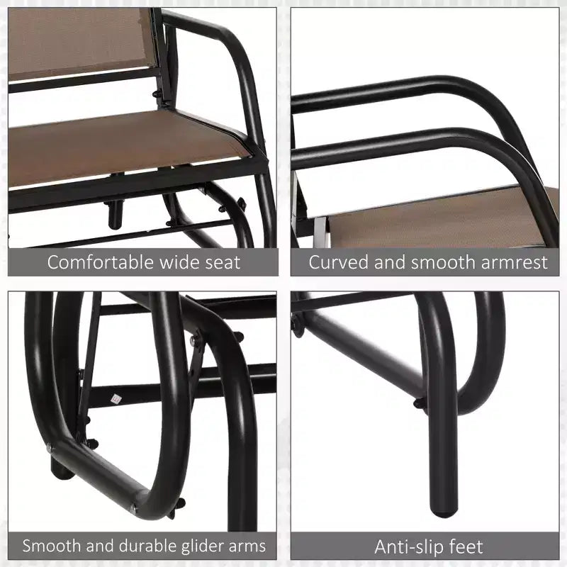 Outdoor Glider Chair, Steel Swing Chai with Curved Armrests for Porch, Garden, Poolside, Balcony
