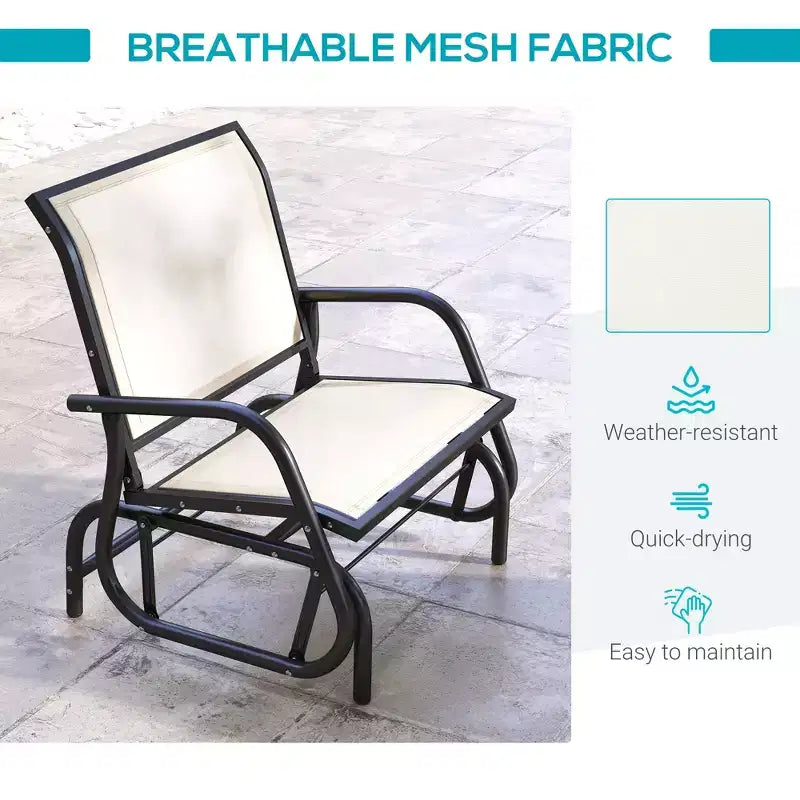 Outdoor Glider Chair, Steel Swing Chai with Curved Armrests for Porch, Garden, Poolside, Balcony