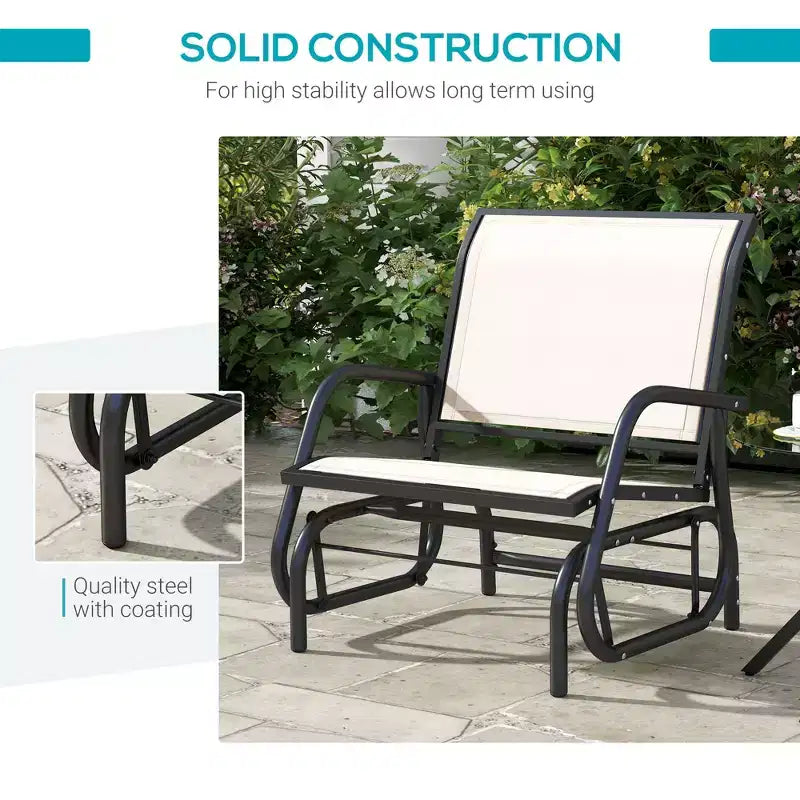 Outdoor Glider Chair, Steel Swing Chai with Curved Armrests for Porch, Garden, Poolside, Balcony