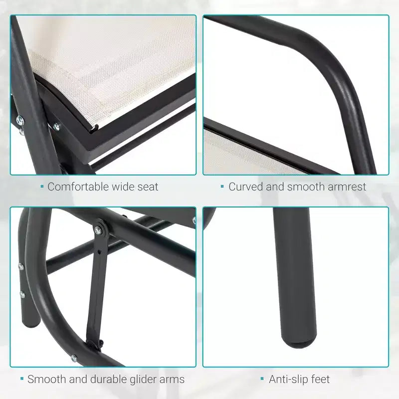 Outdoor Glider Chair, Steel Swing Chai with Curved Armrests for Porch, Garden, Poolside, Balcony