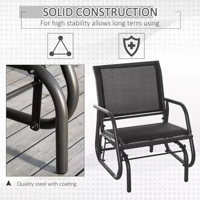 Outdoor Glider Chair, Steel Swing Chai with Curved Armrests for Porch, Garden, Poolside, Balcony