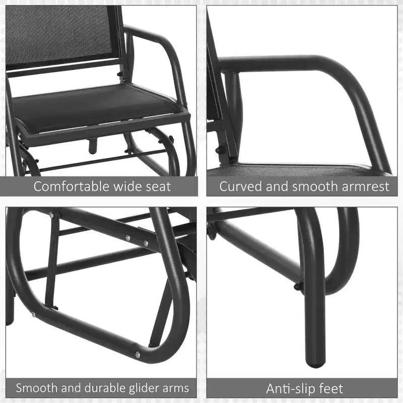 Outdoor Glider Chair, Steel Swing Chai with Curved Armrests for Porch, Garden, Poolside, Balcony