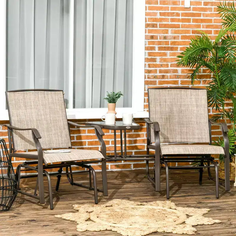 Outdoor Glider Chairs with Coffee Table, Patio 2-Seat Rocking Chair Swing Loveseat with Breathable Sling for Backyard, Garden, and Porch