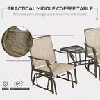 Outdoor Glider Chairs with Coffee Table, Patio 2-Seat Rocking Chair Swing Loveseat with Breathable Sling for Backyard, Garden, and Porch