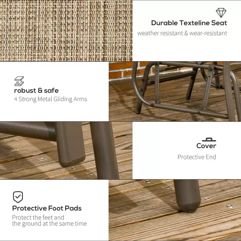 Outdoor Glider Chairs with Coffee Table, Patio 2-Seat Rocking Chair Swing Loveseat with Breathable Sling for Backyard, Garden, and Porch