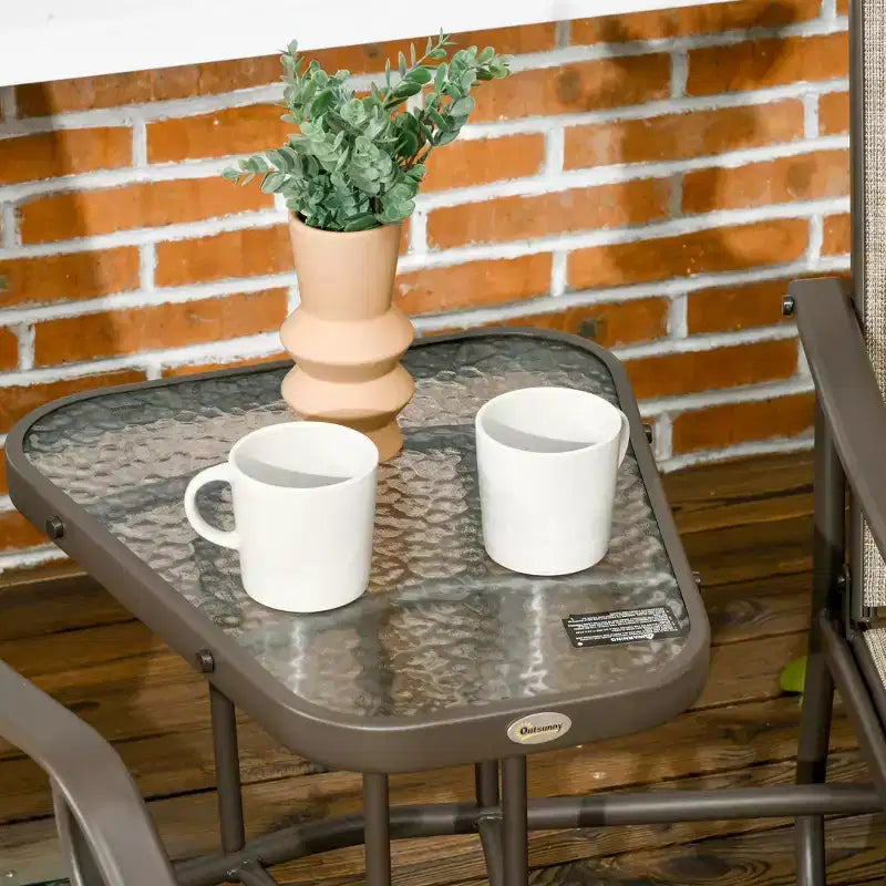 Outdoor Glider Chairs with Coffee Table, Patio 2-Seat Rocking Chair Swing Loveseat with Breathable Sling for Backyard, Garden, and Porch